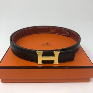 SOLD!! HERMES Black and Gold Constance Reversible Size 60